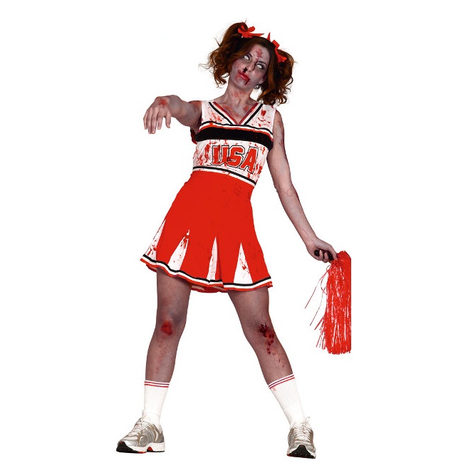 Déguisement Pom-Pom girl-zombie rouge, fille (robe et pompons) chez  DeguizFetes.