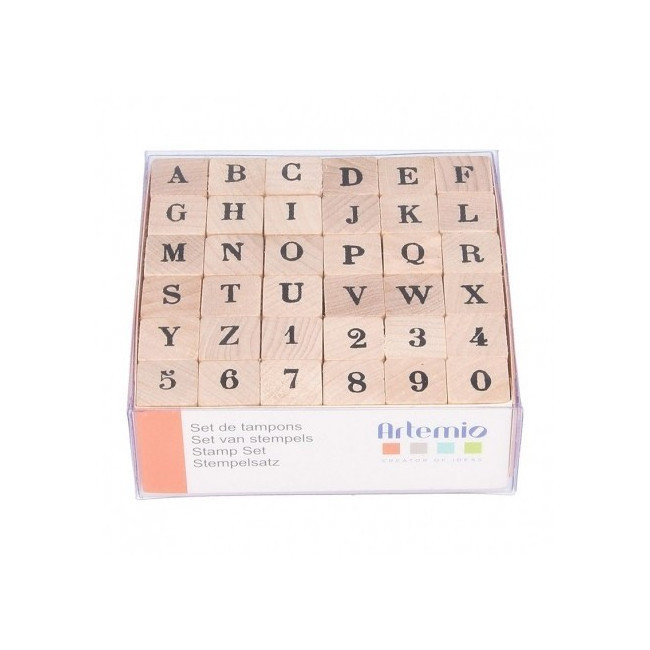 Tampons alphabet lettres majuscules et chiffres 1,4 x 3 cm - 36