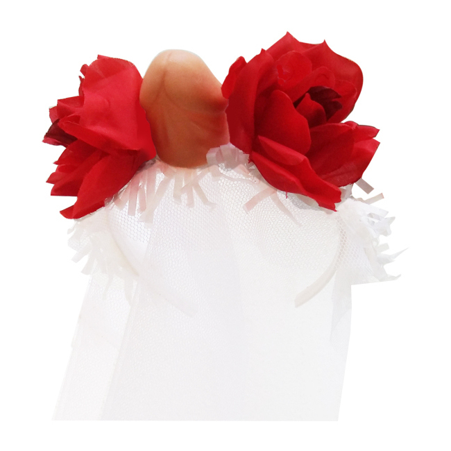 Bandeau avec voile blanc, pénis et fleurs colorées par 13,50 €