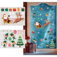 Décoration de fenêtre par autocollant Père Noël et rennes - 2 feuilles