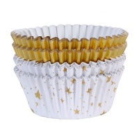 Capsules cupcake étoile blanche et or - PME - 60 pcs.