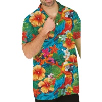 Chemise hawaïenne à fleurs et perroquets pour adultes