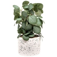 Plante artificielle à feuilles rondes avec pot en granit 14,5 x 11 cm