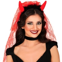 Bandeau de diable avec long voile rouge