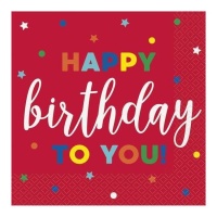 Serviettes de table Happy Birthday To You rouge 16,5 x 16,5 cm - 16 pcs.