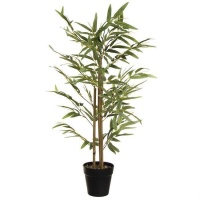 Plante artificielle de bambou avec tiges de couleur naturelle et pot noir de 80 cm