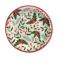 Assiettes de Noël avec fleurs de houx 18 cm - 8 pcs.