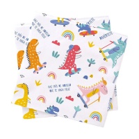 Serviettes de table colorées Dinosaure 16,5 cm - 20 pcs.