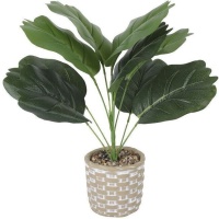 Plante artificielle à grandes feuilles avec pot en ciment avec bordure 12 x 36 cm