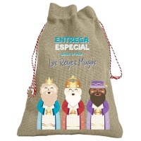 Sac à cadeaux des Rois mages en jute 34 x 25 cm