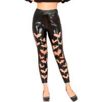 Leggings noirs avec chauves-souris de simulation en cuir