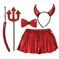 Ensemble diable avec tutu, diadème, noeud papillon et trident pour enfant - 5 pièces