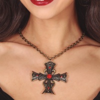 Collier croix noire et rubis de 6cm