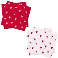 Serviettes de table 16,5 cm en forme de coeur rouge ou blanc - 20 pièces