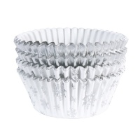 Capsules pour cupcakes en forme de flocons de neige blancs et argentés - PME - 60 pcs.