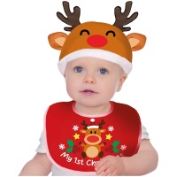 Ensemble de Noël pour bébé en forme de renne avec bonnet et bavoir