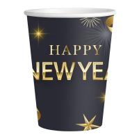 Tasses noir et or Happy New Year 200 ml - 8 pcs.