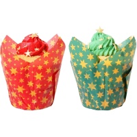 Moules à muffins tulipe en papier avec étoiles de Noël dorées - PME - 24 pcs.