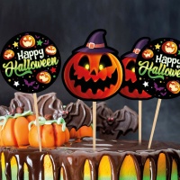 Pics à cupcake Happy Halloween 6 cm - 12 pcs.