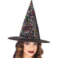 Chapeau de sorcière multicolore à paillettes