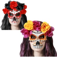 Masque Catrina avec fleurs - 1 pc.