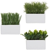 Plante artificielle avec jardinière rectangulaire blanche assortie 15 x 14 cm