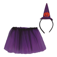 Ensemble enfant sorcière et citrouille avec tutu et bandeau - 2 pièces