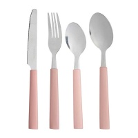 Set de couverts en plastique rose avec plateau à couverts - 16 pcs.