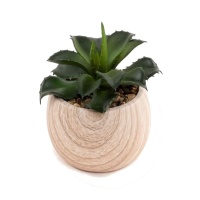 Cactus artificiel avec pot rond couleur bois 9,5 x 14 cm