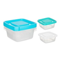 Bacs carrés en plastique de 850 ml assortis - 3 unités