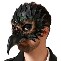 Masque d'oiseau avec plumes et bec noir