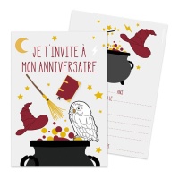 Invitations Wizard Harry en français - 8 pcs.