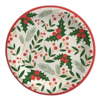 Assiettes de Noël avec fleurs de houx 23 cm - 6 pcs.
