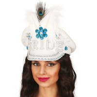 Casquette de police de mariée blanche avec plumes et strass