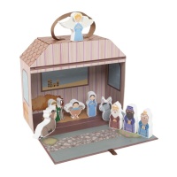 Figurines de la nativité en bois avec crèche - 9 pièces