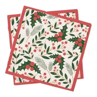 Serviettes de table en houx rouge 16,5 x 16,5 cm - 20 pcs.