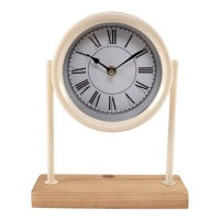 Horloge de table blanche avec socle en bois - DCasa